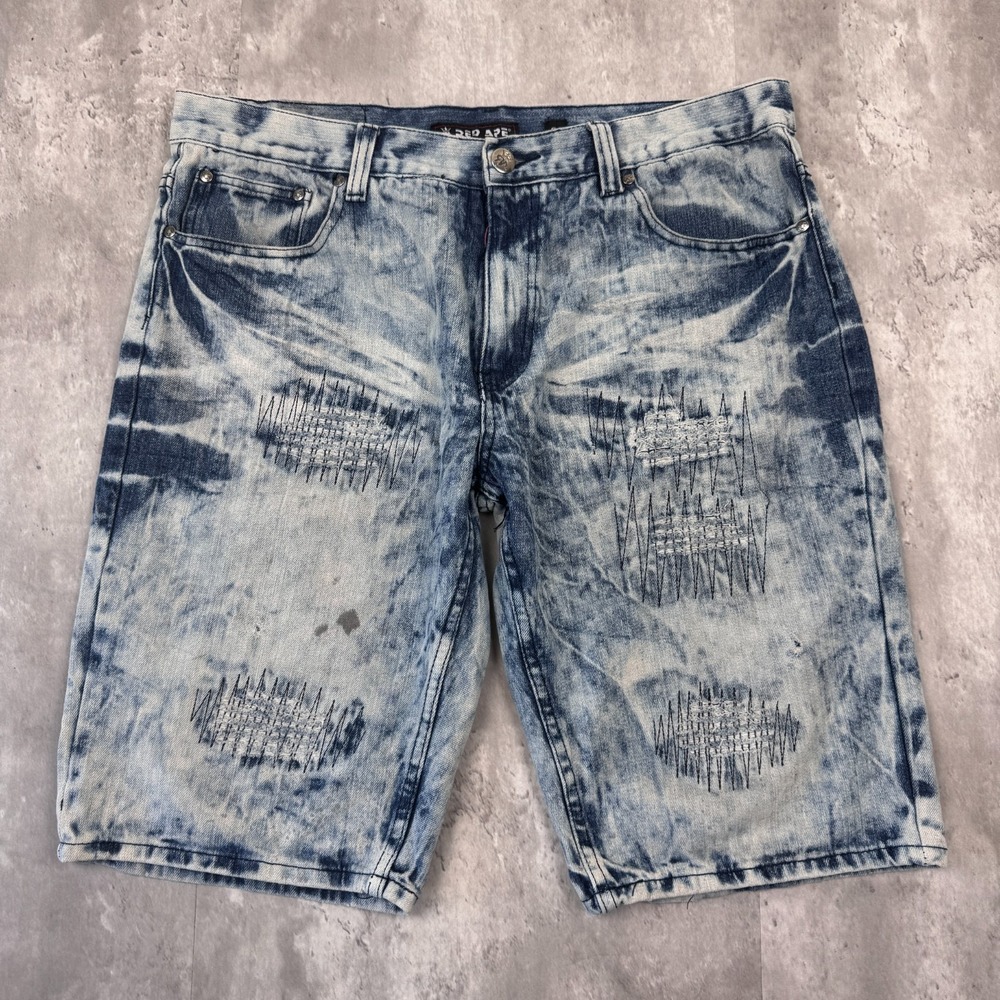 Vintage Red Ape Jean Shorts Men's 38 Blue Grunge Hip Hop Baggy Acid Wash Y2K